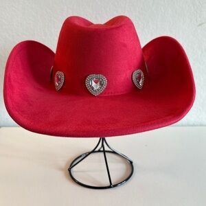 NEW!! Red Women’s Cowboy Hat with Heart Rhinestones all around